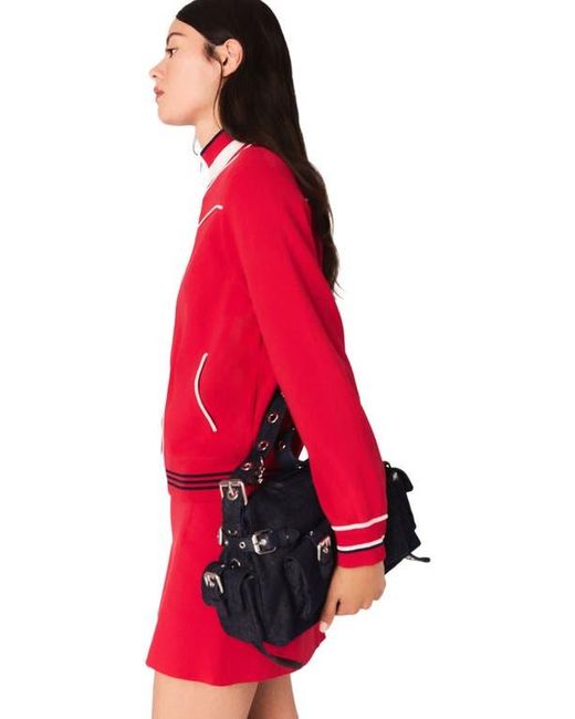 Maje Red Zipped Cardigan With Elastic Waist