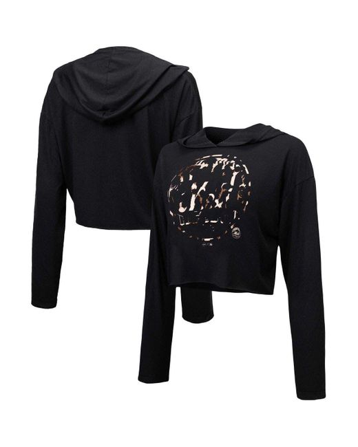 Majestic Threads Black New York Mets Leopard Cropped Hoodie At Nordstrom