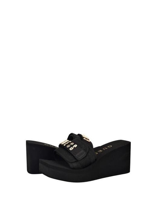 Guess Black Dellean Platform Wedge Sandal