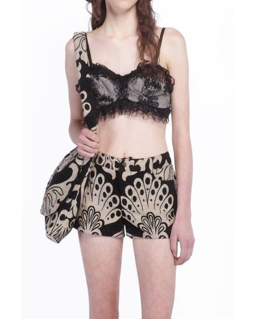 Anna Sui Black Lace Combo Ruffle Lace Bralette