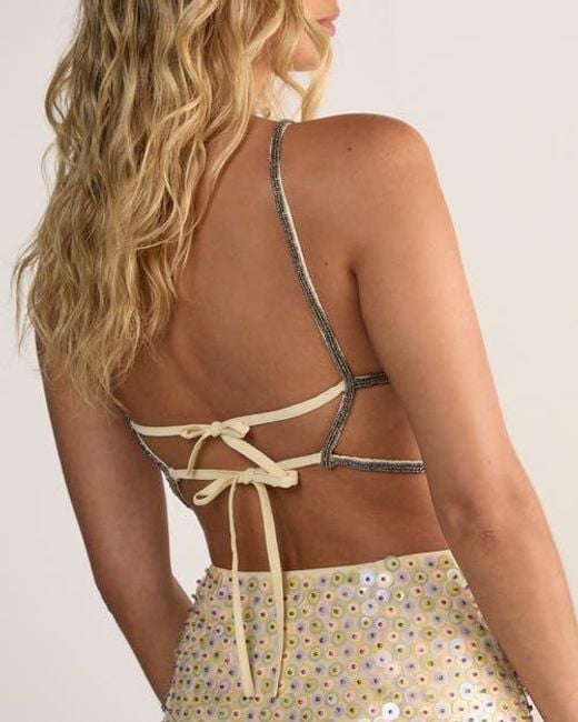 Nasty Gal Natural Studded Sequin Beaded Strap Crop Top