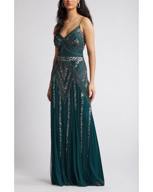 Jump Apparel Green Gatsby Beaded A-line Gown