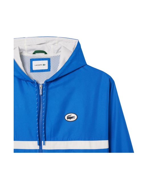 Lacoste Blue Water Repellent Colorblock Hooded Jacket for men