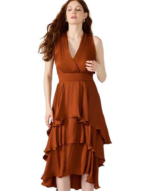 Steve Madden Brown Beiley Sleeveless Tiered Midi Dress