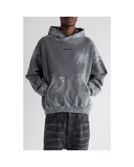 Balenciaga Men's Gray Medium Fit Distressed Archetype Fleece Hoodie