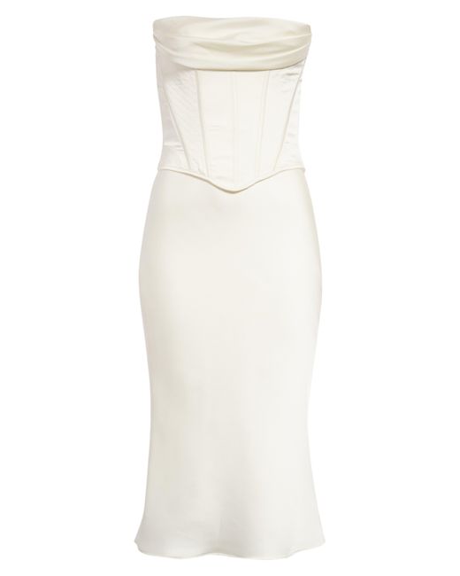 House Of Cb White Sienna Strapless Corseted Stretch-satin Midi Dress