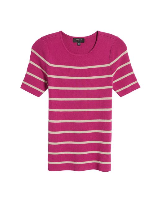 Tahari Pink Stripe Short Sleeve Sweater