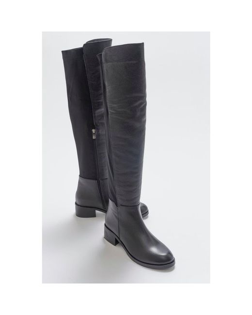 Forever & Always Shoes Black Cassie Leather Knee High Boot
