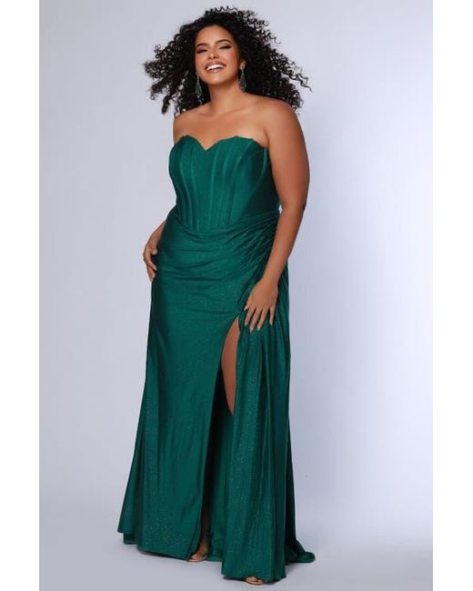 Sydney's Closet Green Strapless Corset Slim Fitted Plus Size Gown