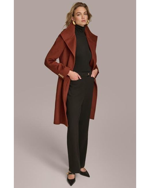Donna Karan Red Belted Wool Wrap Coat