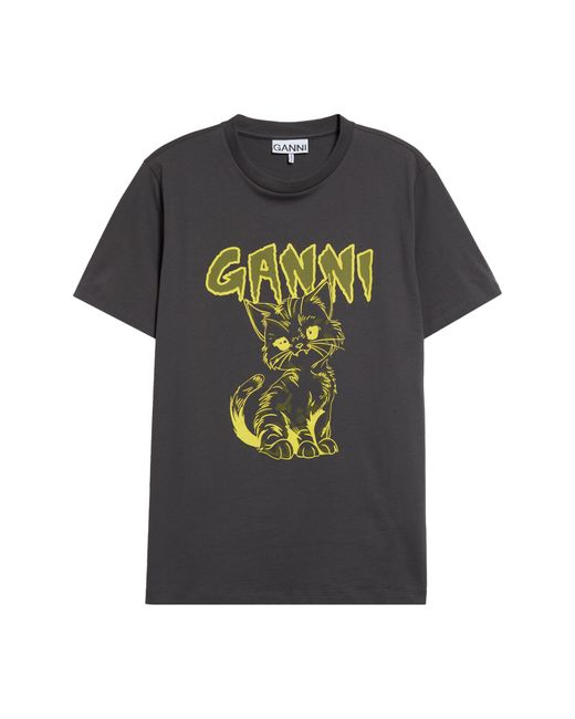 Ganni Black Kitty Organic Cotton Graphic T-shirt