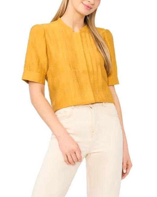 Halogen® Yellow Pintuck Pleat Button-Up Top