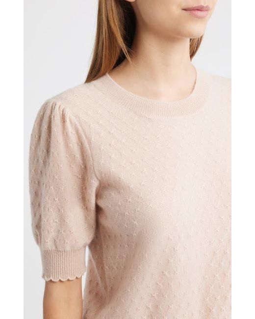 FRAME Multicolor Puff Sleeve Pointelle Cashmere Sweater