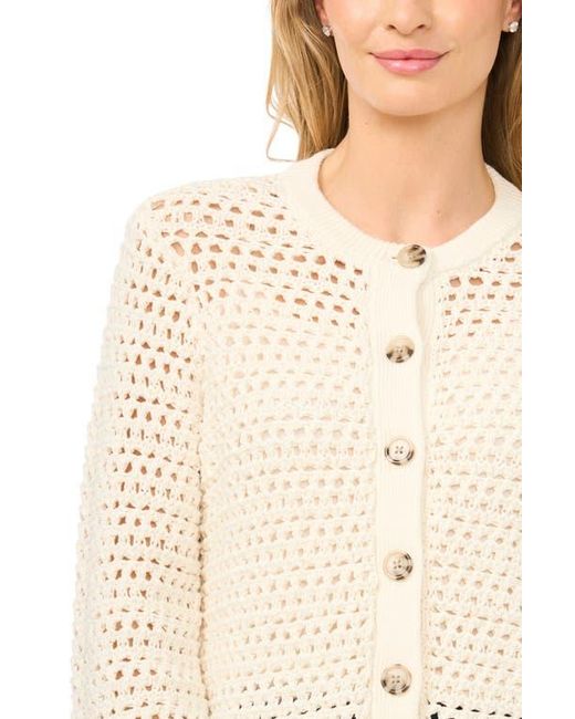 Halogen® Blue Open Stitch Button Front Cardigan