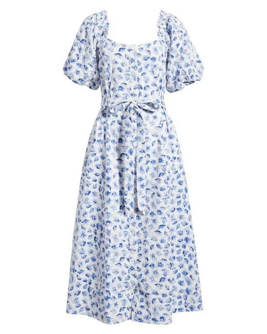 Cece Women's Blue Floral Puff Sleeve Cotton Midi Dress -  www.magambanetwork.com