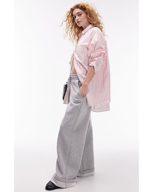 TOPSHOP Pink Oversize Stripe Cotton Button-up Shirt