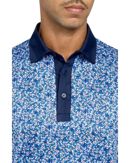 Con.struct Blue Regular Fit Micro Floral Print Recycled Performance Golf Polo for men