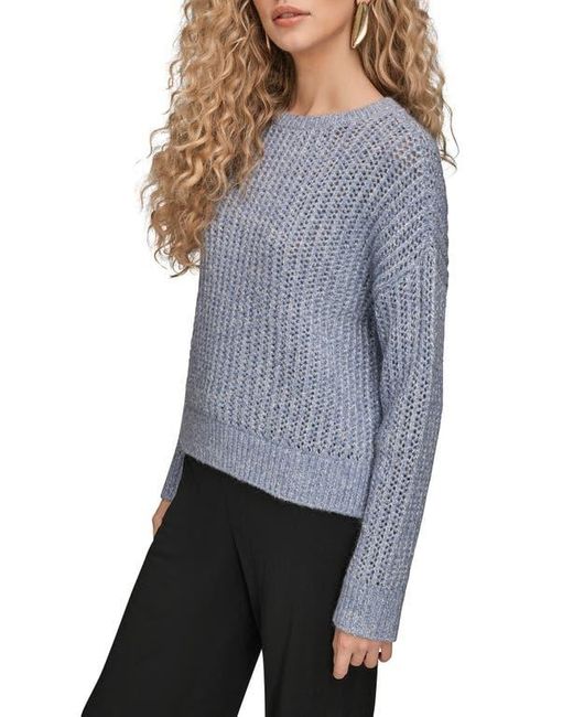 Donna Karan Gray Open Stitch Crewneck Sweater