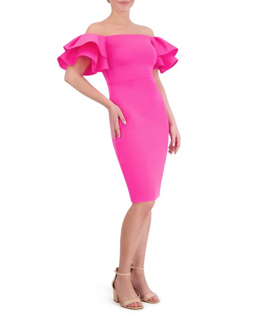 Eliza J Pink Ruffled Off-the-shoulder Cocktail Dress