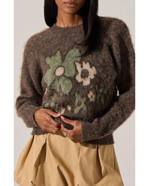 Astr Brown Conetta Floral Fuzzy Sweater