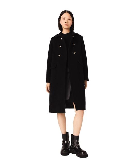 Maje Black Long Wool Blend Coat