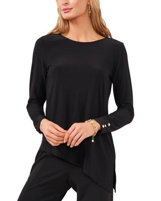 Chaus Black Button Sleeve Asymmetrical Top