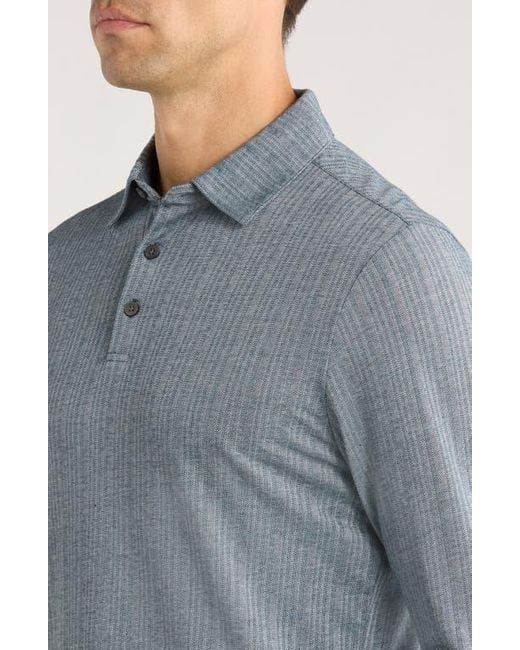 Robert Barakett Blue Monolif Stripe Long Sleeve Polo for men