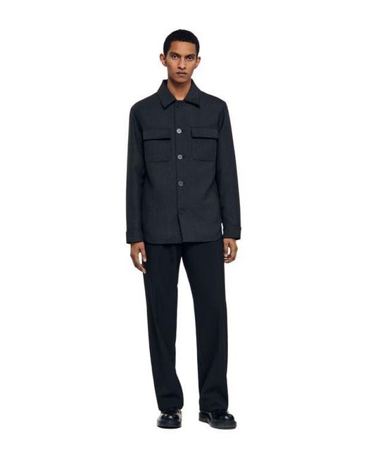 Sandro Blue Wool Overshirt With Pockets for men