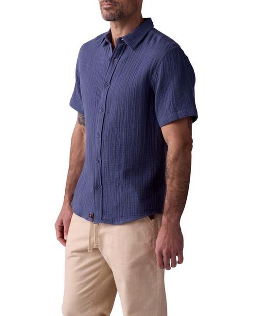 The Normal Brand Blue Kalo Cotton Gauze Short Sleeve Button-Up Shirt for men