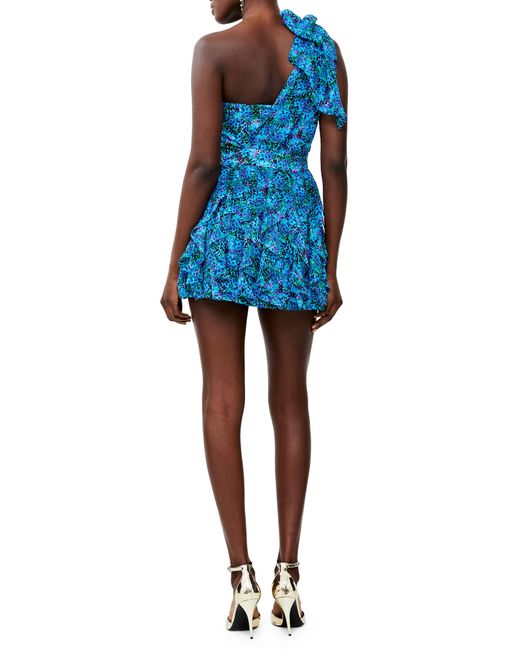 French Connection Blue Andrea Ennis Abstract Floral One-shoulder Minidress
