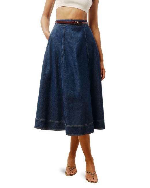 Reformation Blue Delilah High Waist Denim Midi Skirt