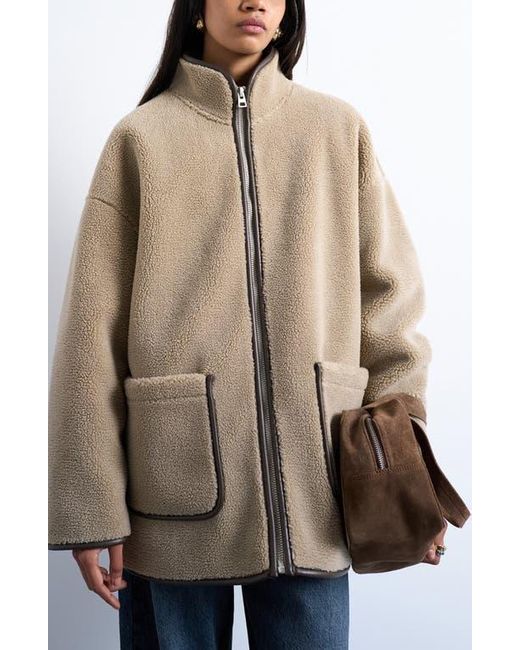 TOPSHOP Brown Longline Faux Shearling Jacket