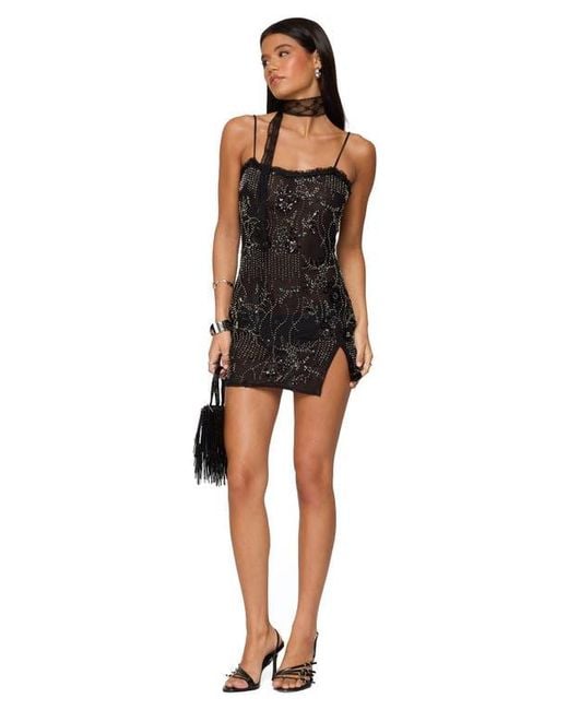 Edikted Black Romey Beaded Chiffon Minidress