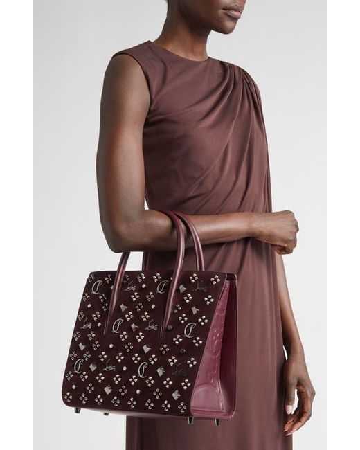 Christian Louboutin Red Medium Paloma Loubinthesky Studded Leather Tote