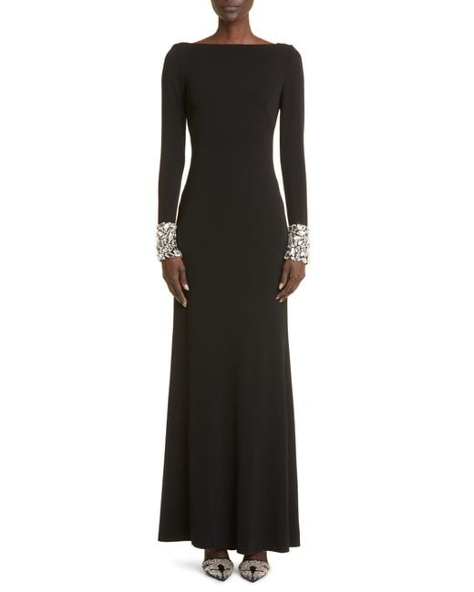 Alexander McQueen Black Crystal Shard Long Sleeve Crepe Jersey Maxi Dress