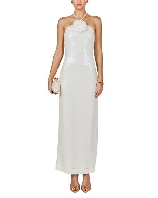 Endless Rose Women's White Rose Sequin Halter Maxi Dress - hulwithkids.com