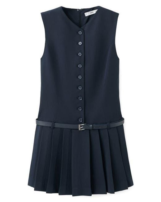 mango blue pleated dress Asymmetrical pleated dress