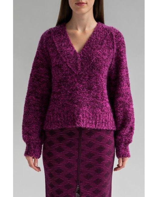 SSKEIN Purple V Neck Boucle Pullover