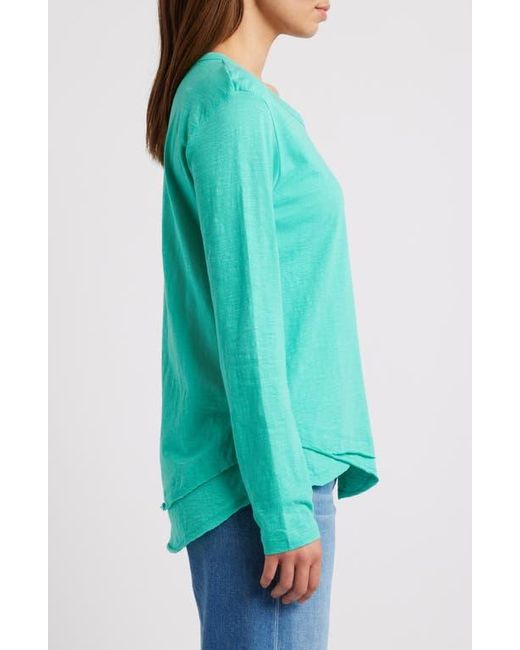Apny Green Layered Hem Cotton Slub Top