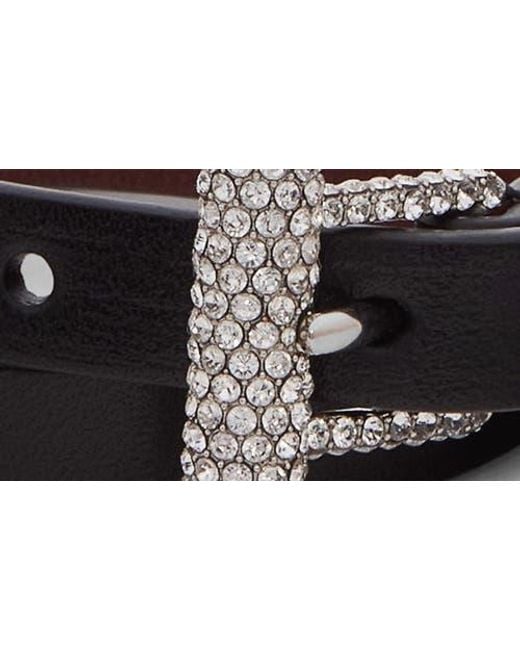 Alexander McQueen Black Crystal Pavé T-Bar Leather Wrap Bracelet