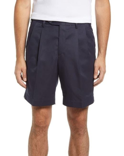 Berle Blue Microfiber Self Sizer Pleated Shorts for men