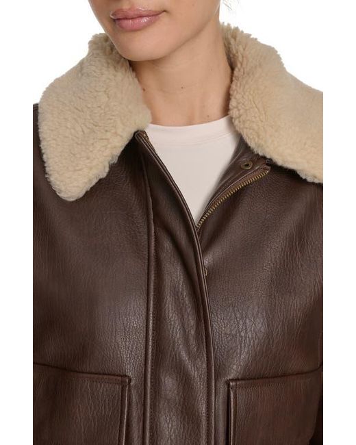 Levi's Brown Relaxed Faux Leather Aviator Jacket With Removable Sherpa Collar