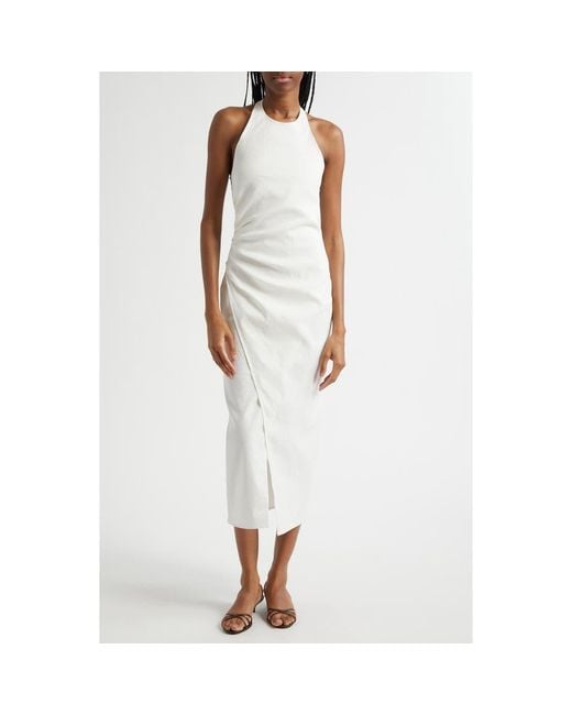 A.L.C. Sylvie Halter Neck Linen Blend Dress in White | Lyst