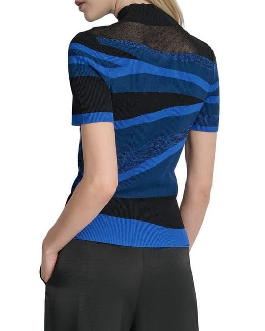 DKNY Blue Colorblock Short Sleeve Sweater