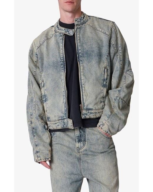 MNML Gray Moto Denim Jacket for men