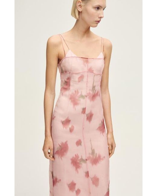Mango Pink Floral Print Chiffon Overlay Midi Dress