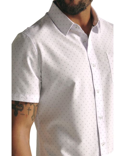 7 Diamonds White Gareth Floral Dot Short Sleeve Performance Button-up Shirt for men