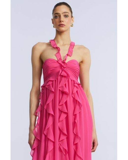 BCBGMAXAZRIA Pink Ruffle Chiffon Gown