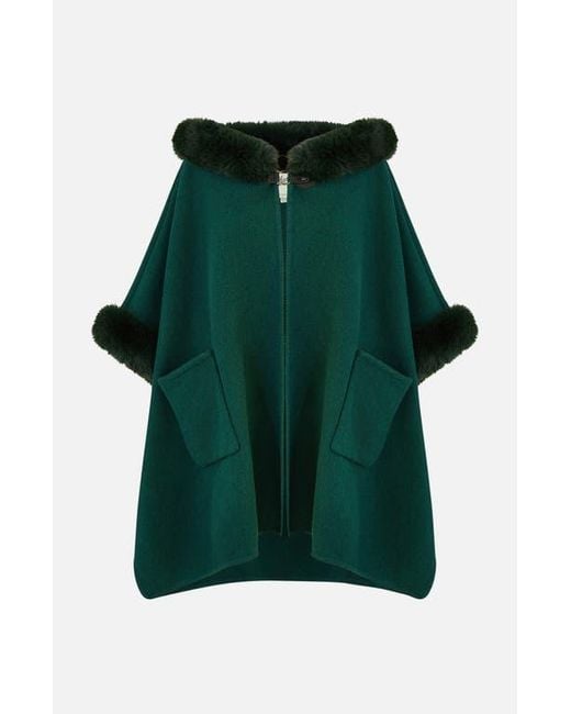 Yumi' Green Hooded Fur Cape Jacket