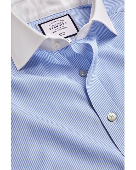 Charles Tyrwhitt Blue Winchester Bengal Stripe Non-iron Poplin Slim Fit Shirt Single Cuff for men